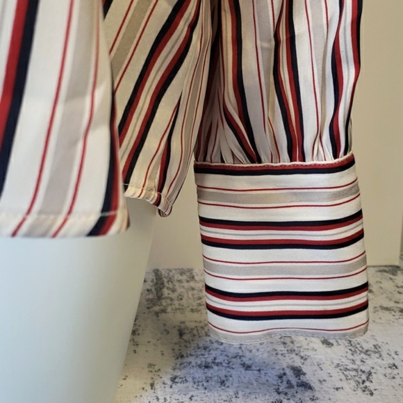 Free People Striped Sheer Dress Blouse red navy blue & cream - Picture 7 of 13